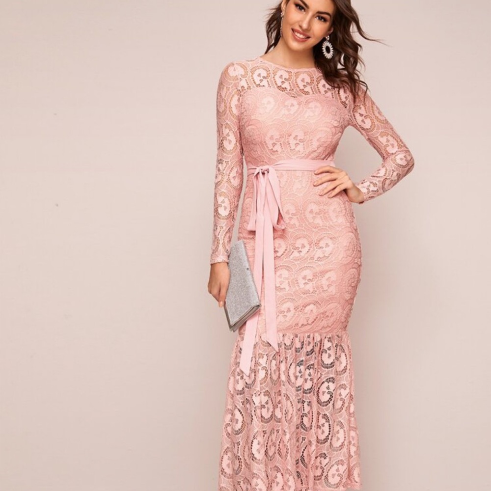 VESTIDO ELEGANTE ESTILO SIRENA COLOR ROSA PALO